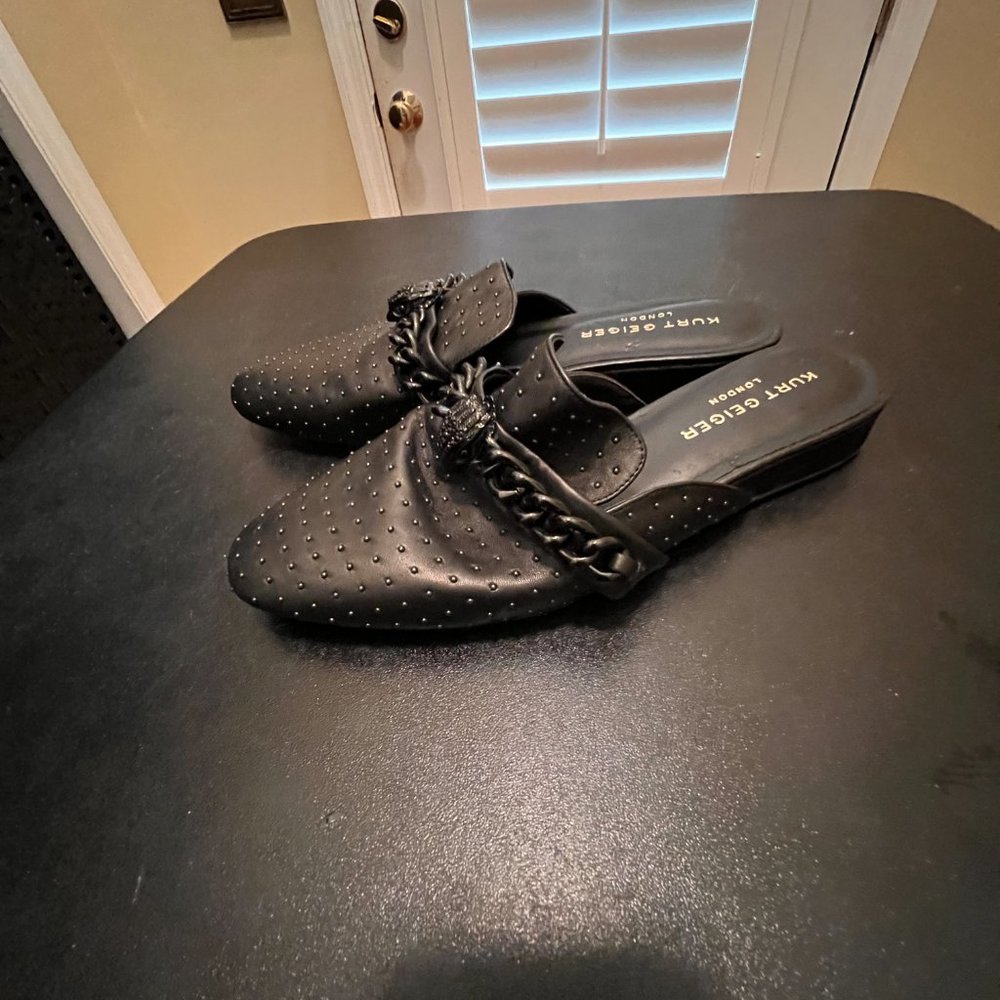 Kurt Geiger London black Chelsea studded leather flat mules - Picture 8 of 12